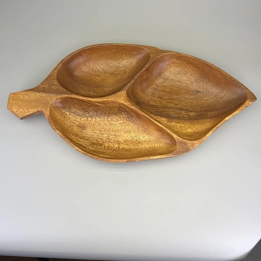 Vintage Handcrafted Large Wooden Leaf Tray